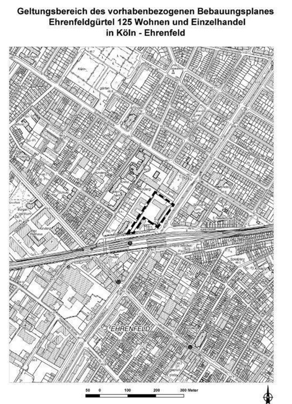 Geltungsbereich des Bebauungsplans Ehrenfeldgürtel 125 Wohnen und Einzelhandel in Köln-Ehrenfeld