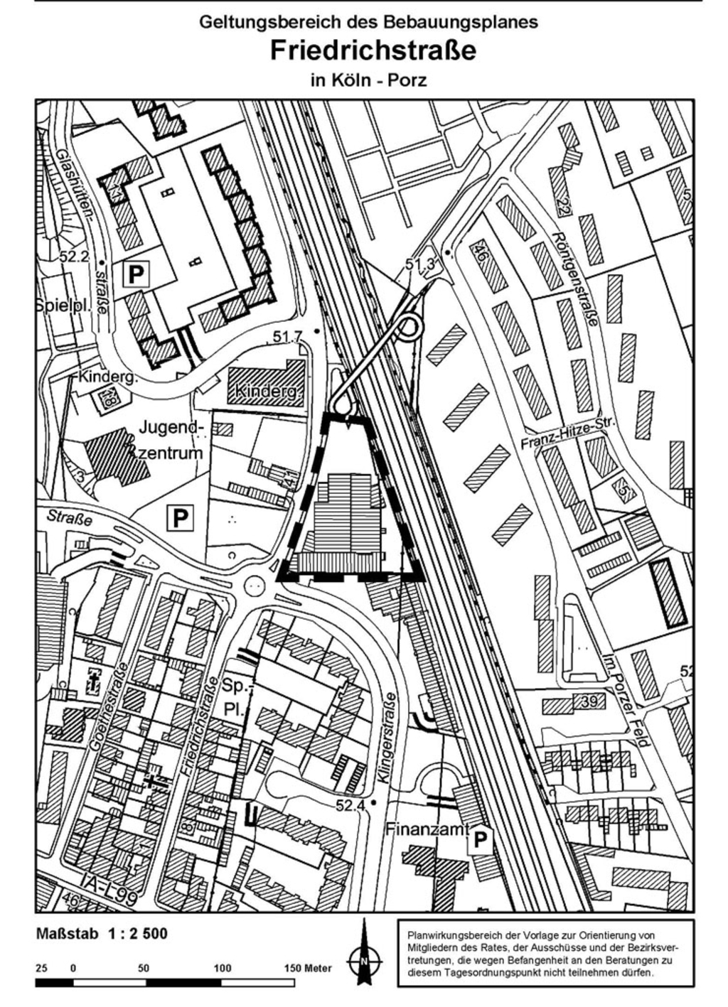 Geltungsbereich des Bebauungsplans Friedrichstraße in Köln-Porz