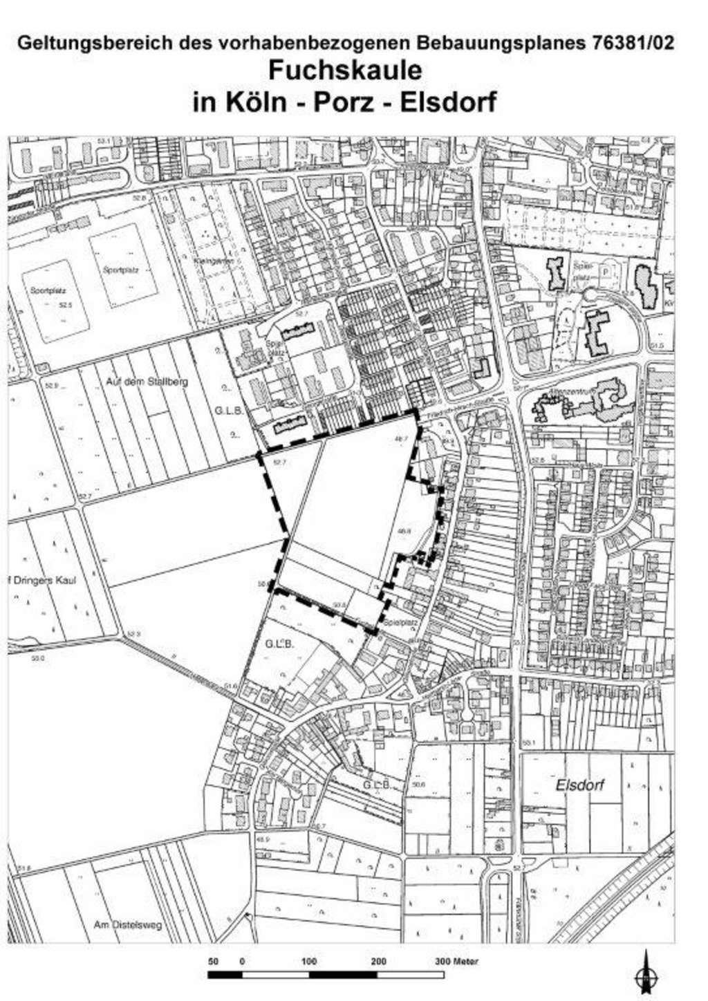 Geltungsbereich des Bebauungsplanverfahrens Fuchskaule in Köln-Porz