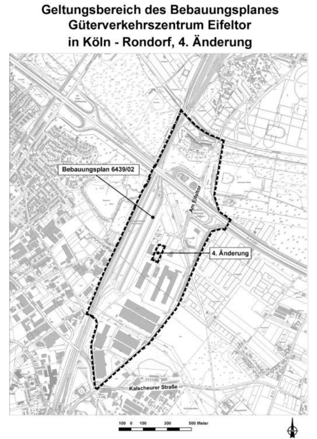 Geltungsbereich des Bebauungsplans Güterverkehrszentrum Eifeltor in Köln-Rondorf, 4. Änderung