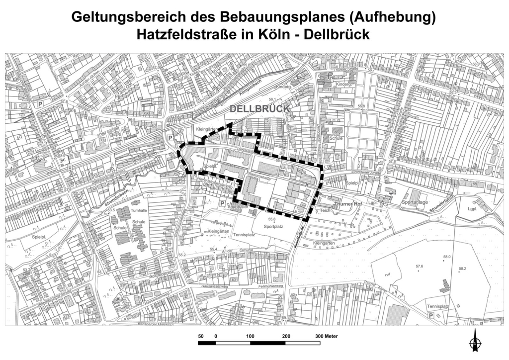 Geltungsbereich des Bebauungsplanes Hatzfeldstraße in Köln-Dellbrück