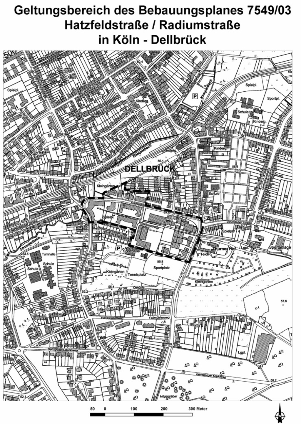 Geltungsbereich des Bauleitplanverfahrens Hatzfeldstraße/Radiums in Köln-Dellbrück
