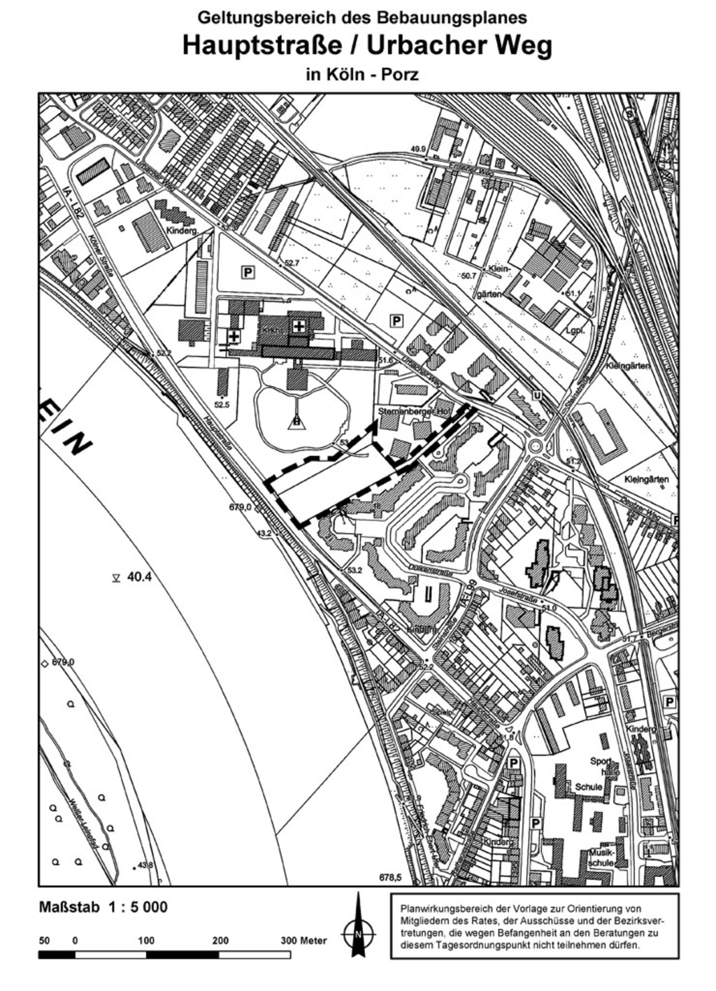 Geltungsbereich des Bebauungsplans Hauptstraße/Urbacher Weg in Köln-Porz 
