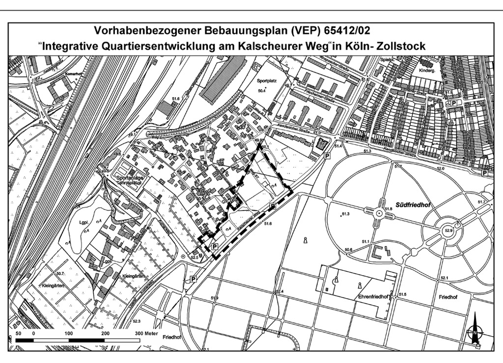 Geltungsbereich des bebauungsplans Integrative Qaurtiersentwicklung am Kalscheurer Weg in Köln-Zollstock
