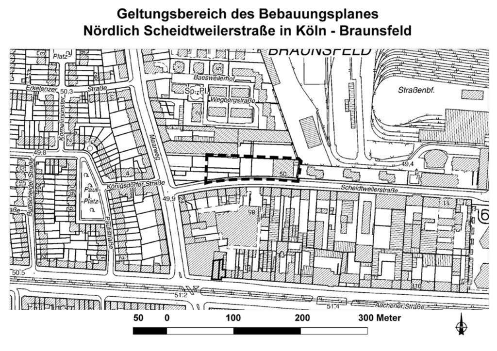 Geltungsbereich des Bebauungsplanverfahrens Nördlich Scheidtweilerstraße