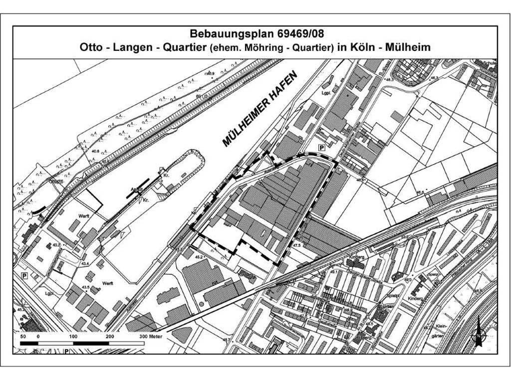 Geltungsbereich des Bauleitplanverfahrens Otto-Langen-Quartier in Köln-Mülheim