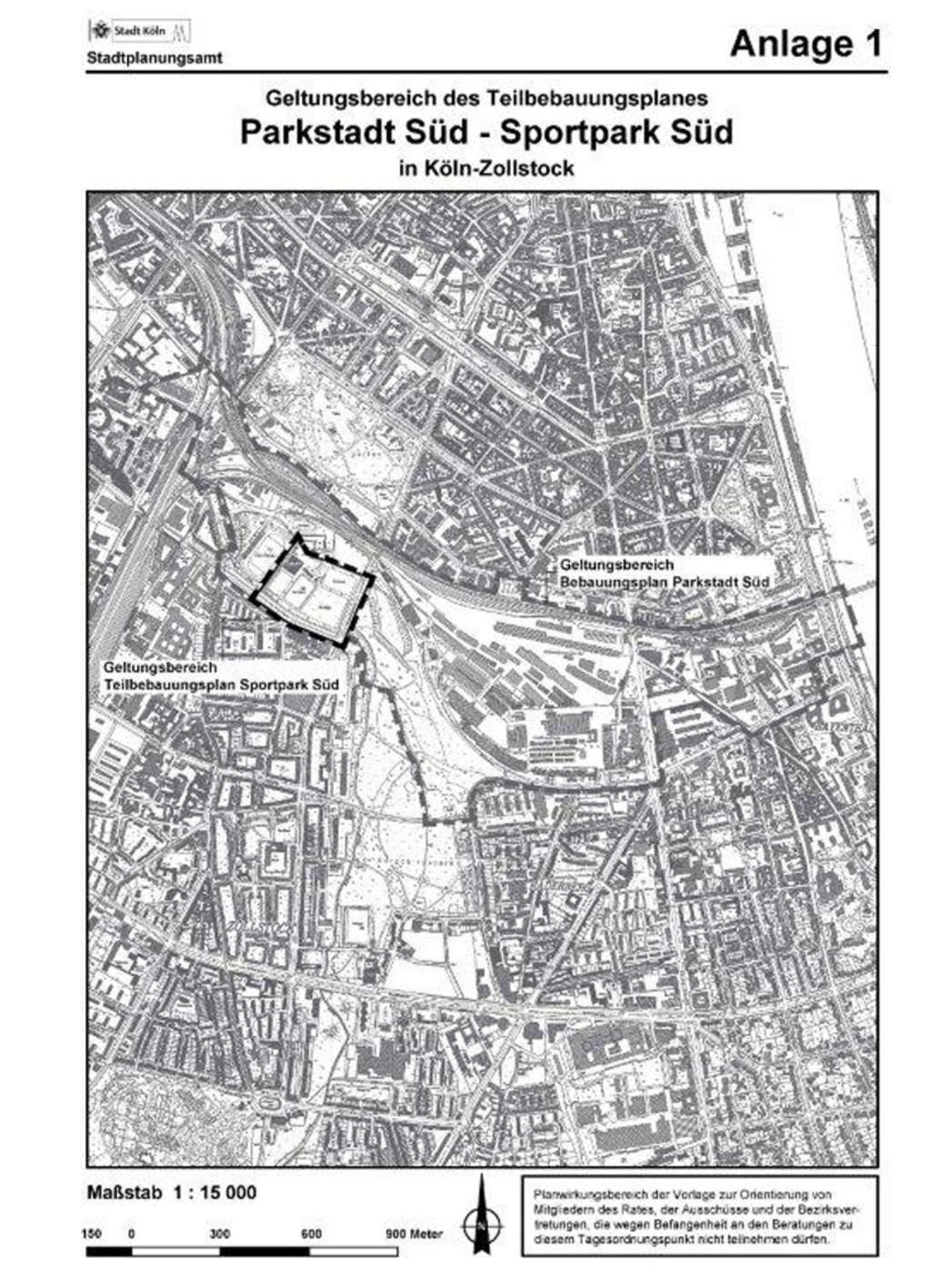 Geltungsbereich des Bebauungsplanverfahrens Parkstadt Süd-Sportpark Süd in Köln-Zollstock