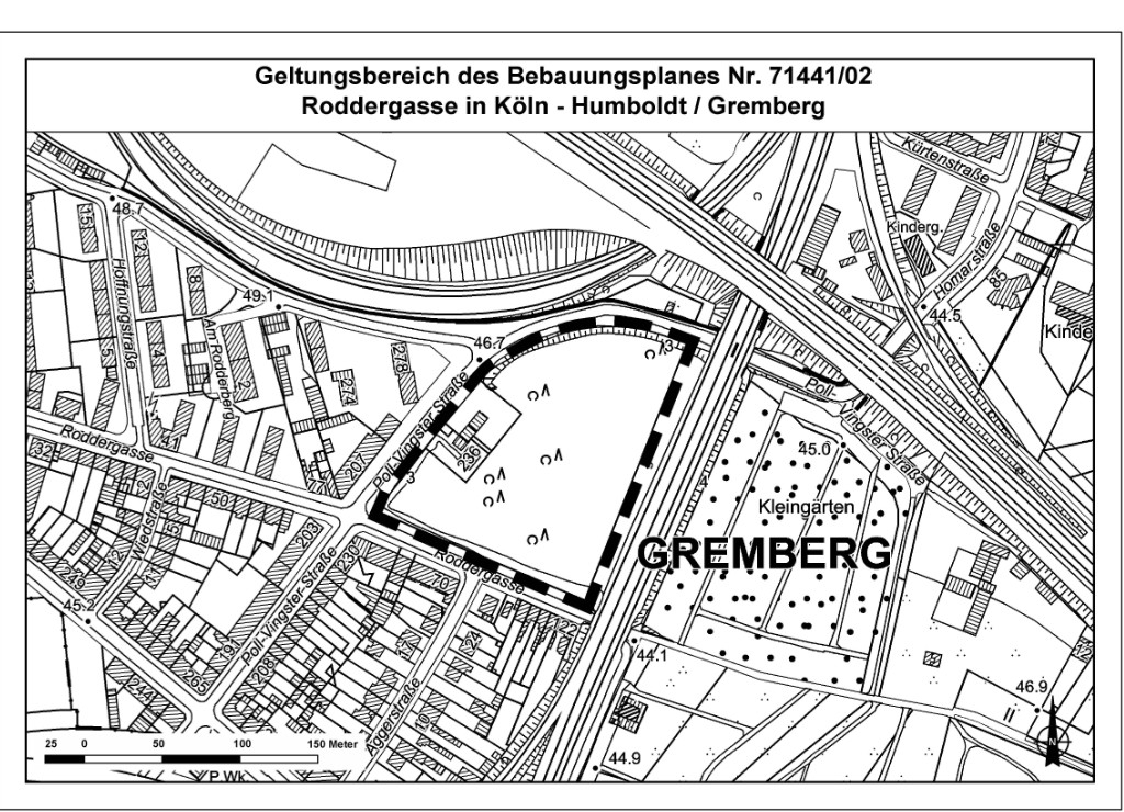 Geltungsbereich des Bebauungsplans Roddergasse in Köln-Humboldt/Gremberg