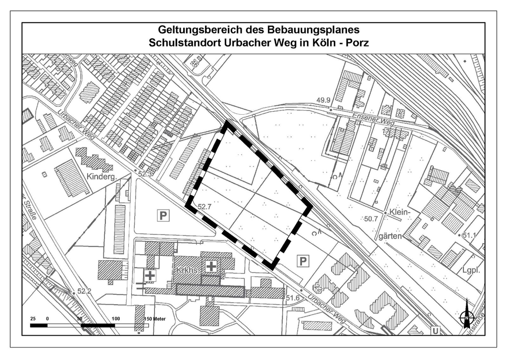 Geltungsbereich des Bebauungsplans Schulstandort Urbacher Weg in