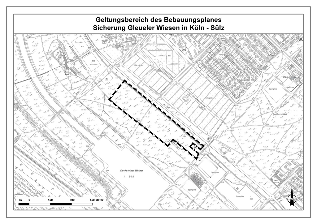 Geltungsbereich des Bebauungsplanes Sicherung Gleueler Wiesen in Köln-Sülz