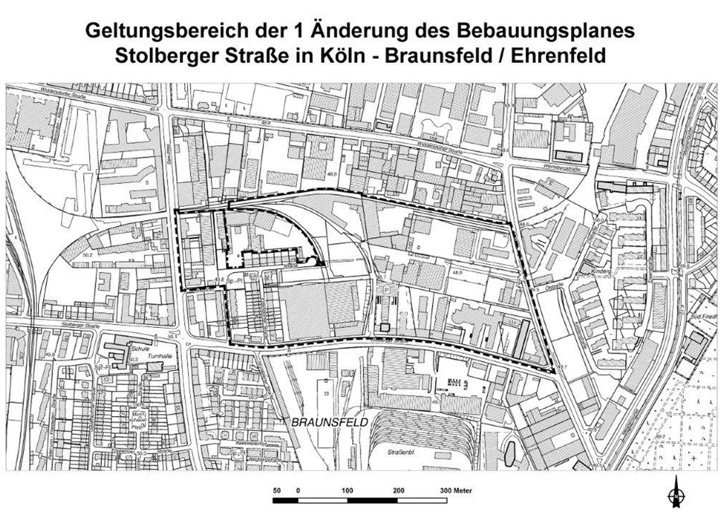 Geltungsbereich des Bebauungsplans Stolberger Straße in Köln-Braunsfeld/Ehrenfeld