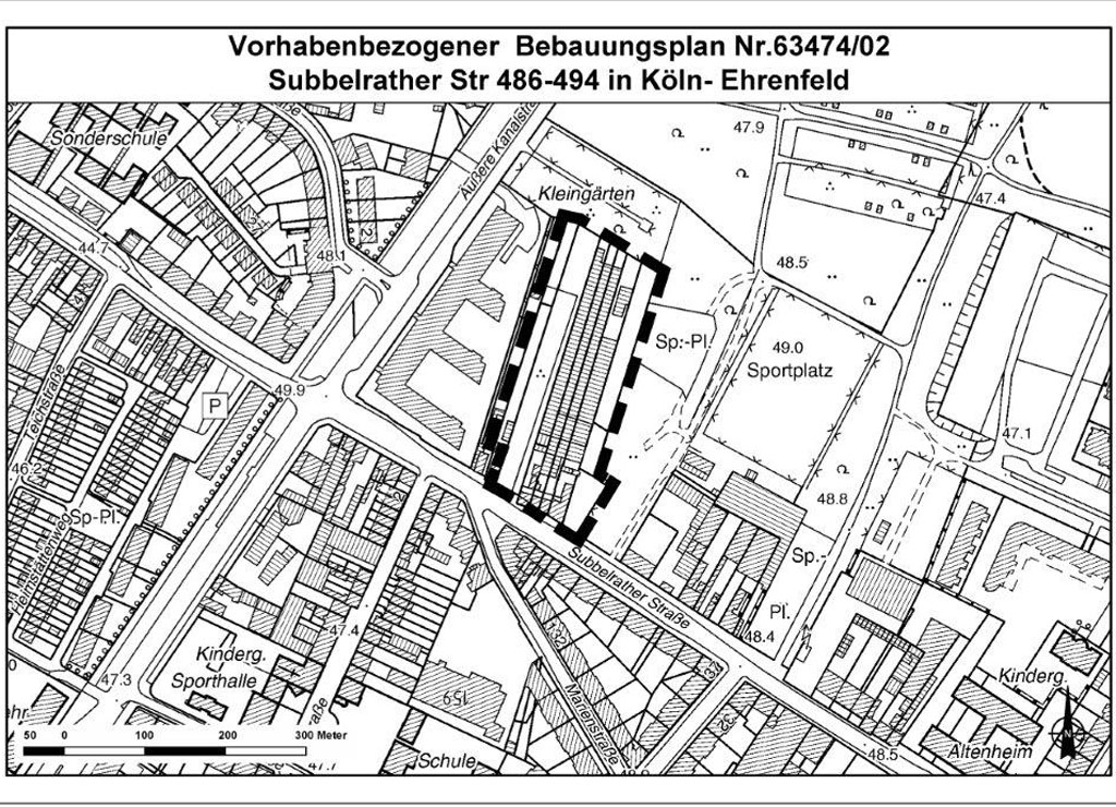 Geltungsbereich des Bebauungsplans Subbelrather Straße 486-494 in Köln-Ehrenfeld