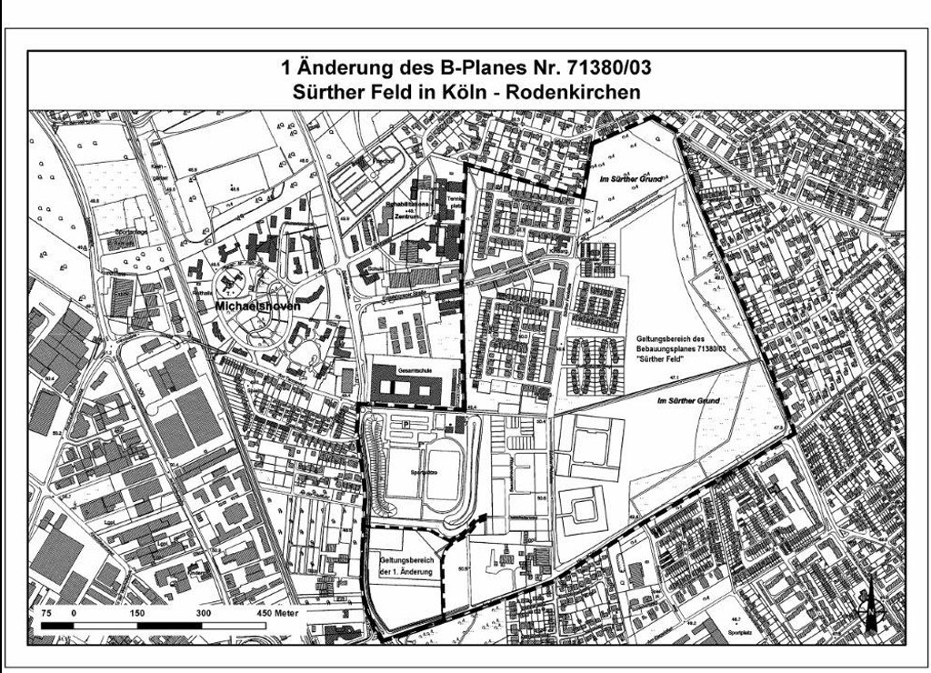Geltungsbereich der 1. Änderung Sürther Feld in Köln-Rodenkrichen