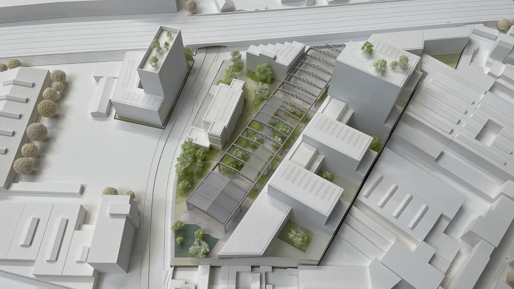 Modellfoto mit Blick aus Richtung Süden zum Bebauungsvorschlag des Teams ASTOC mit Urbane Gestalt