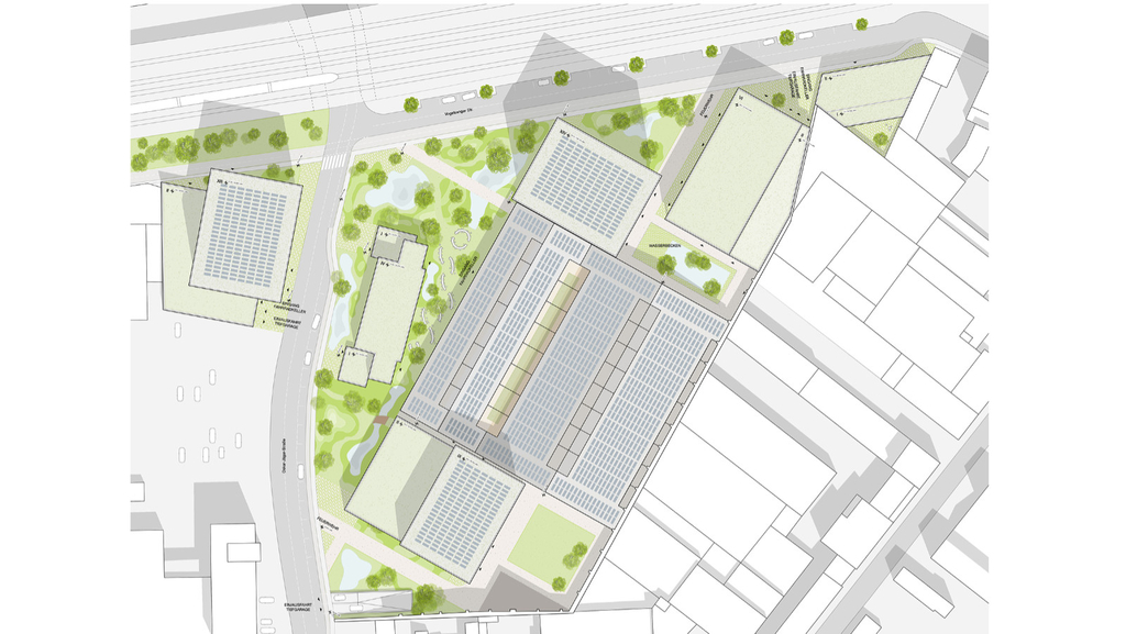 Lageplan zum Bebauungsvorschlag des Teams neutelings riedijk Architekten mit kollektif landscape