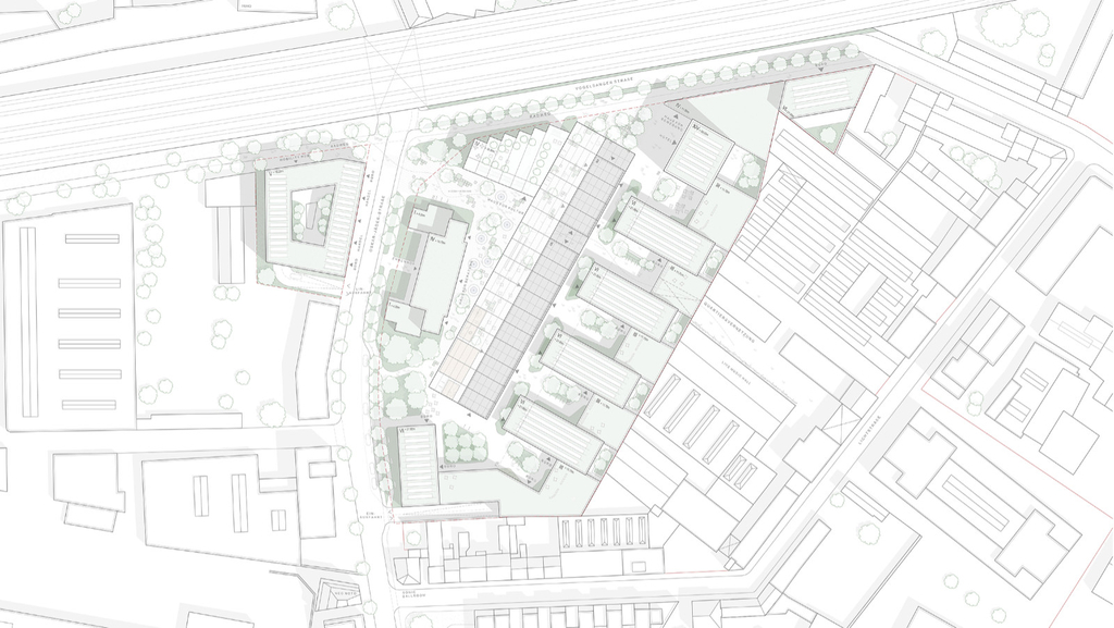 Lageplan zum Bebauungsvorschlag des Teams Wulf architekten mit Planstatt Senner