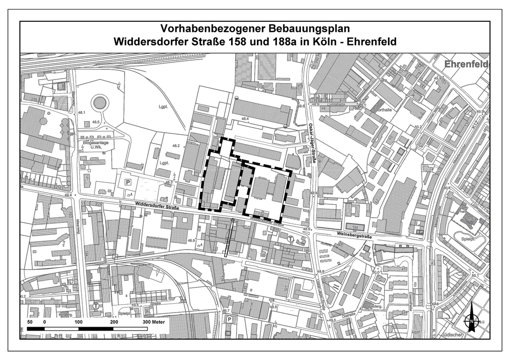 Geltungsbereich Widdersdorfer Straße 158 und 188a in Köln-Ehrenfeld