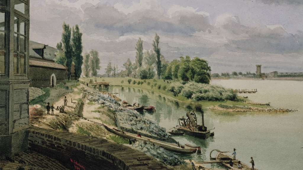 Historisches Gemälde von 1884, Aquarell von Wilhelm Scheiner vom Deutzer Hafen