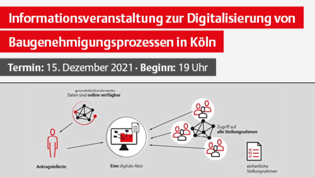 Einladungskarte zur Informationsveranstaltung zur Digitalisierung von Baugenehmigungsprozessen in Köln
