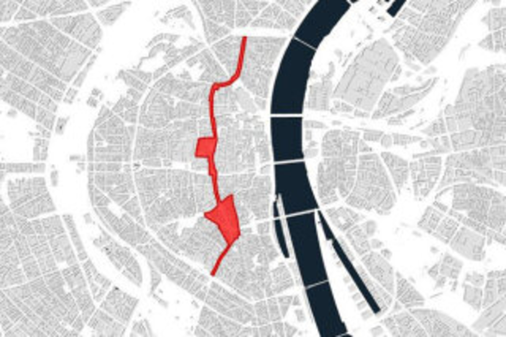 Darstellung des Interventionsraums Nord-Süd-Fahrt auf einer Übersichtskarte des Kölner Stadtgebietes, Link auf Nord-Süd-Fahrt