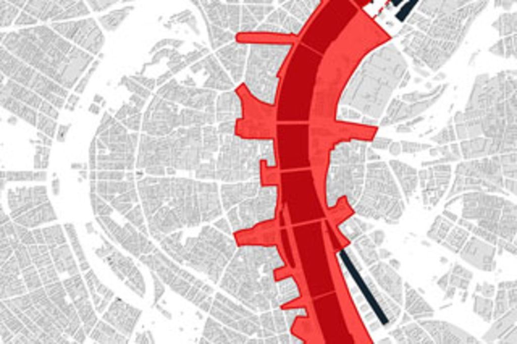 Grafische Darstellung des Interventionsraums Rhein aus dem Masterplan der Stadt Köln, Link auf Stadtraum Rhein