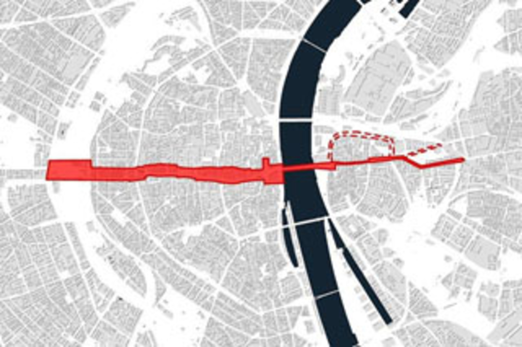 Grafische Darstellung des Interventionsraums Ost-West-Achse  aus dem Masterplan der Stadt Köln, Link auf Ost-West-Achse