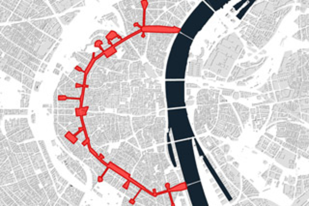 Grafische Übersicht über die Fläche des Interventionsraums Ringe im städtebaulichen Masterplan Köln, Link auf Ringe