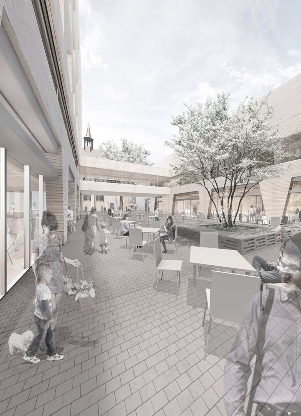 AntoniterQuartier – Visualisierung mit Blick in den Innenhof des neuen Gebäudes