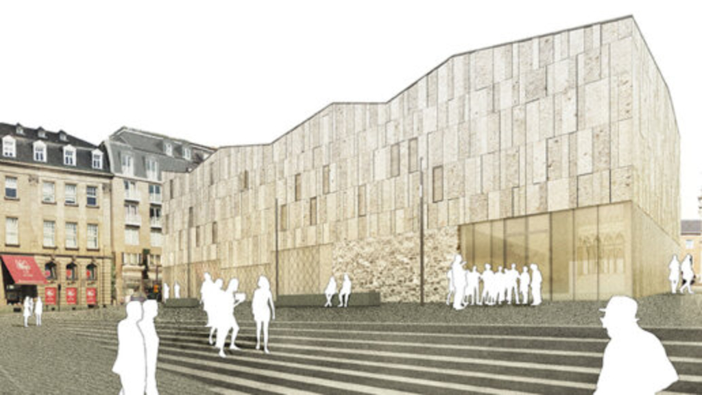 Visualisierung der Archälogischen Zone mit den Museen Jüdische, Link auf MiQua - Das Museum im Quartier