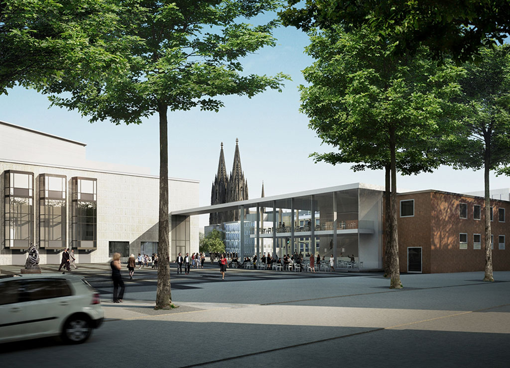 Visualisierung des generalsanierten Schauspielhauses mit Blick von der Brüderstraße