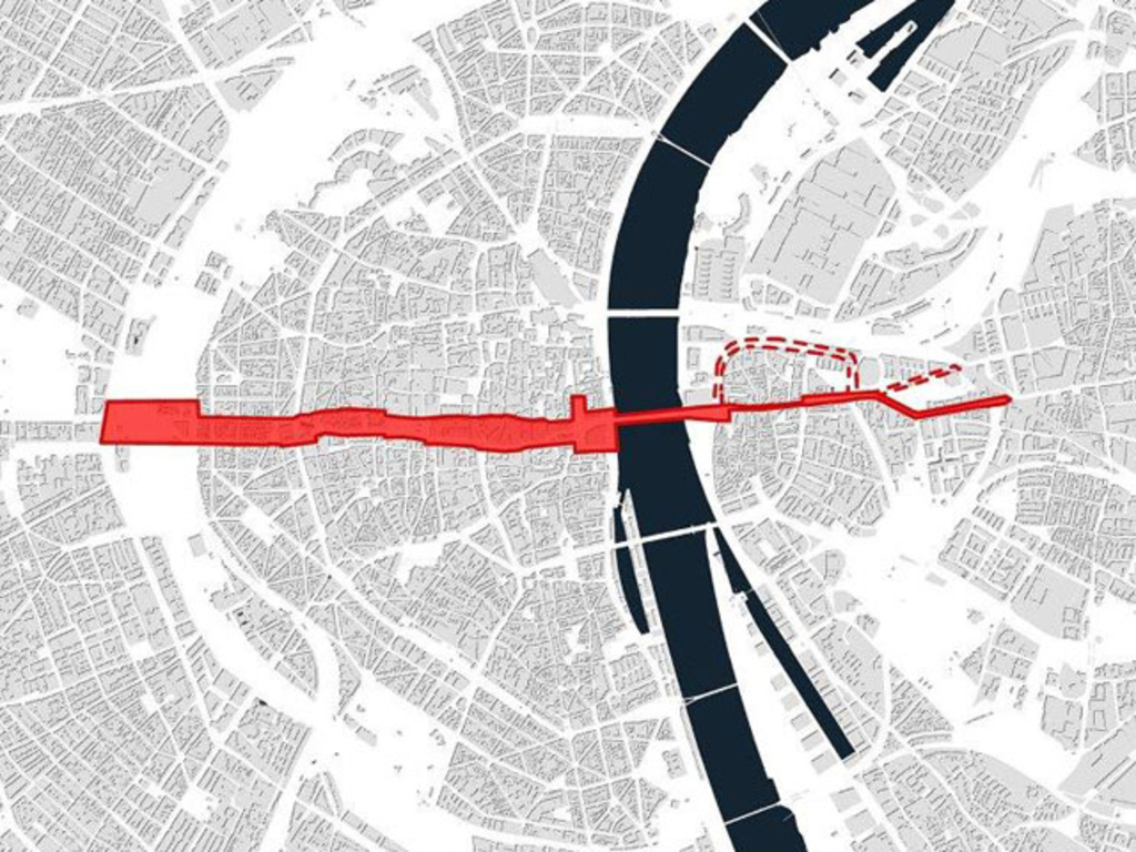 Grafische Darstellung des Interventionsraums Ost-West-Achse  aus dem Masterplan der Stadt Köln