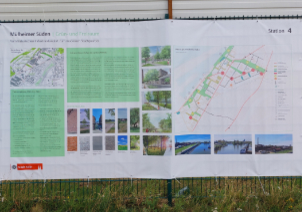 Informationsplane zum Grün- und Freiraum, Link auf Mülheimer Süden – vom Industriestandort zum neuen Stadtquartier