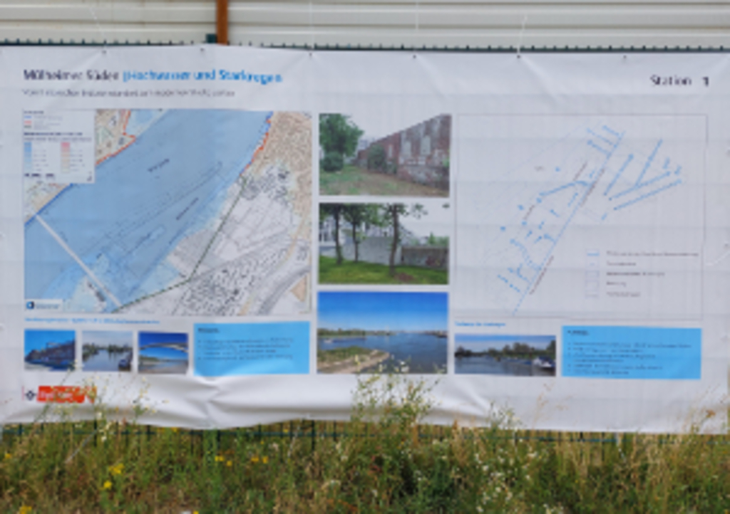 Informationsplane zum Hochwasser und Starkregen, Link auf Mülheimer Süden – vom Industriestandort zum neuen Stadtquartier