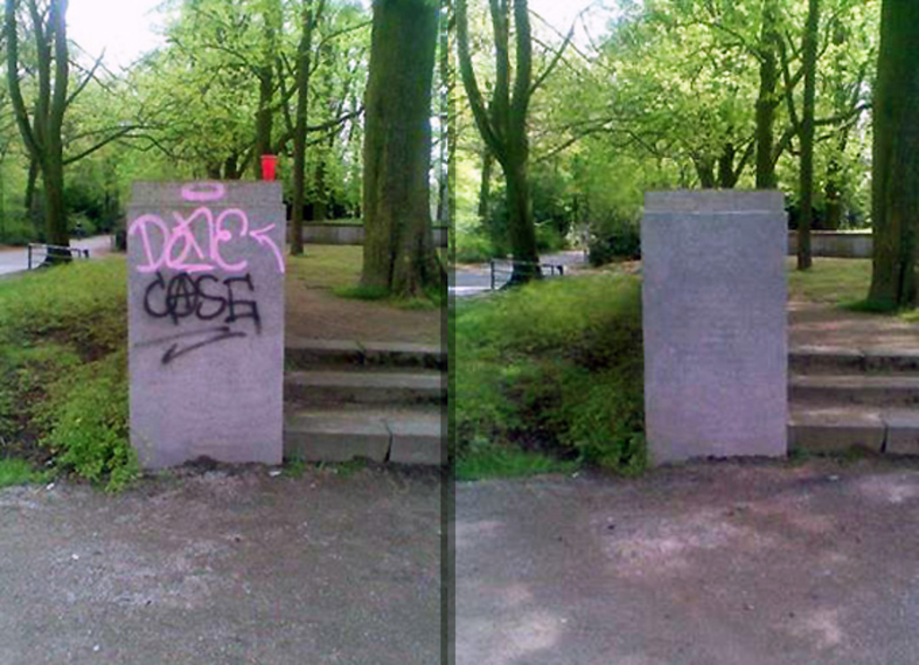 Schmierereien im Blücherpark - vorher und nachher