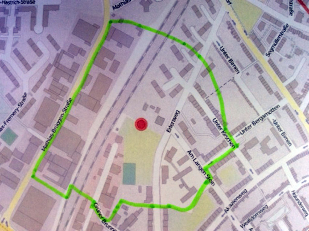 Evakuierungsradius des Bombenfundes im Erlenweg im Stadtplan gezeichnet