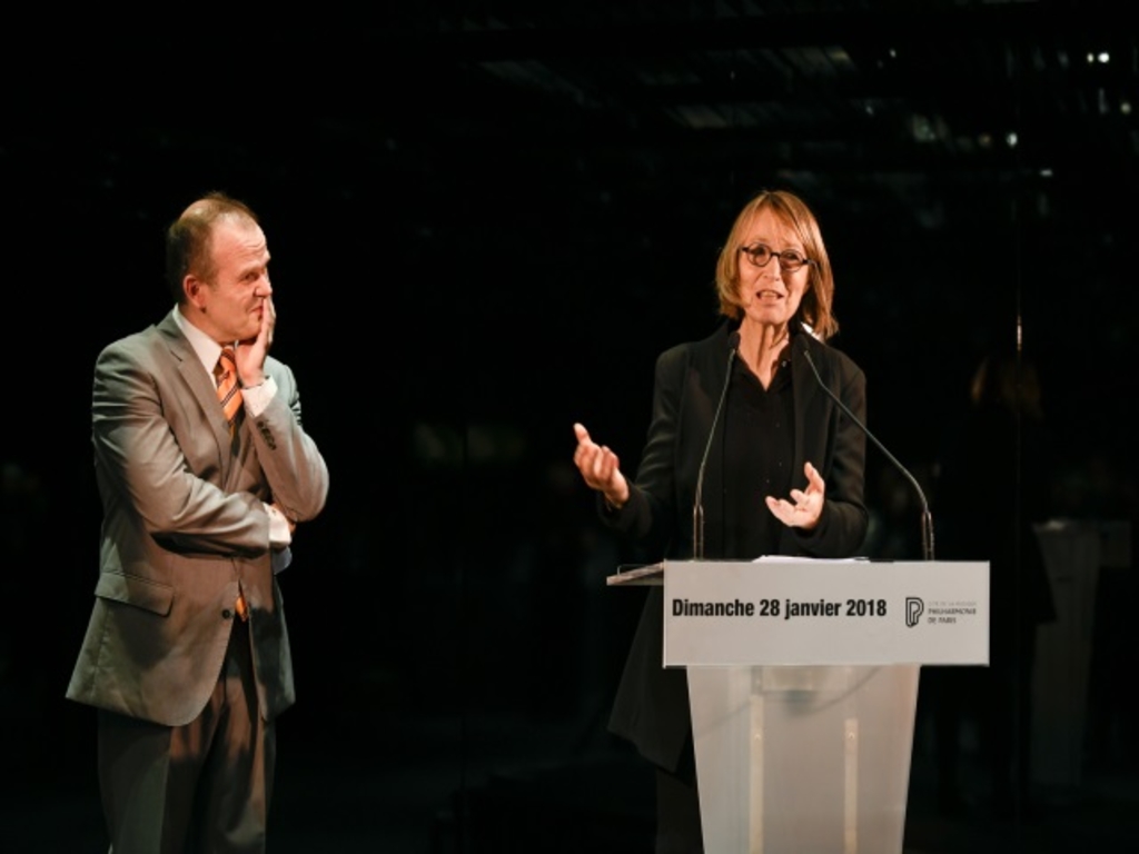 François-Xavier Roth und die französische Kulturministerin Françoise Nyssen