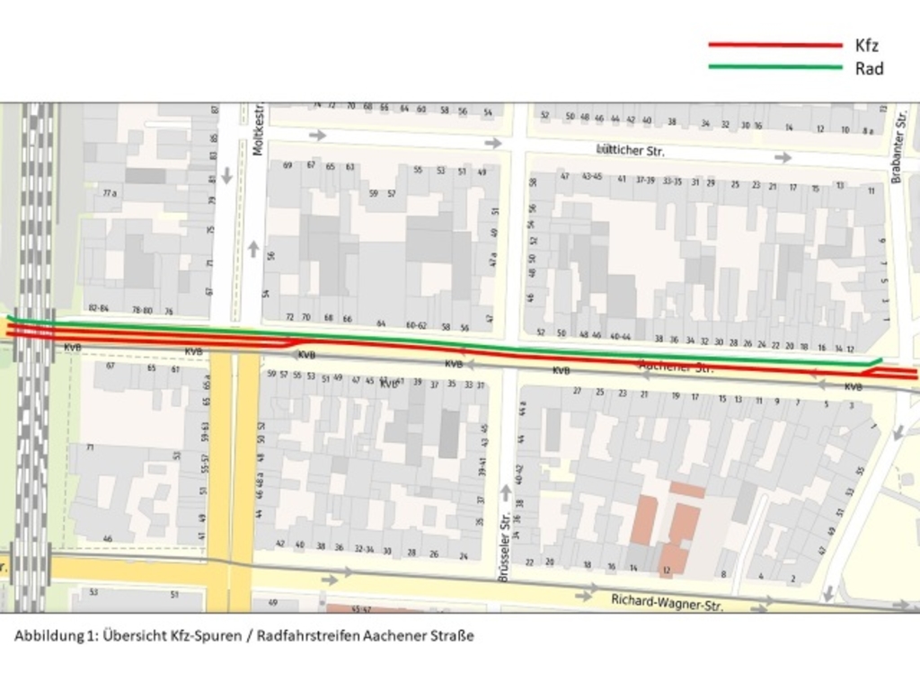 Radfahrstreifen Aachener Straße stadtauswärts