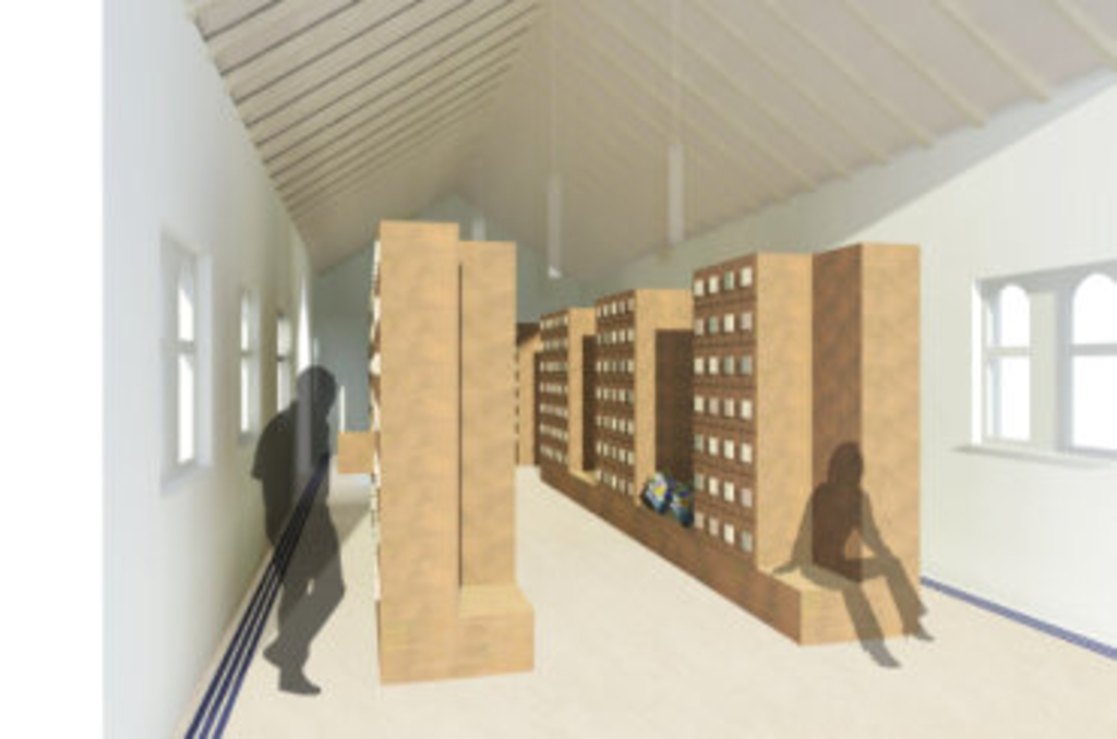 Innenraumperspektive Kolumbarium Melaten, Link auf Trauerhallen - Stadt Köln