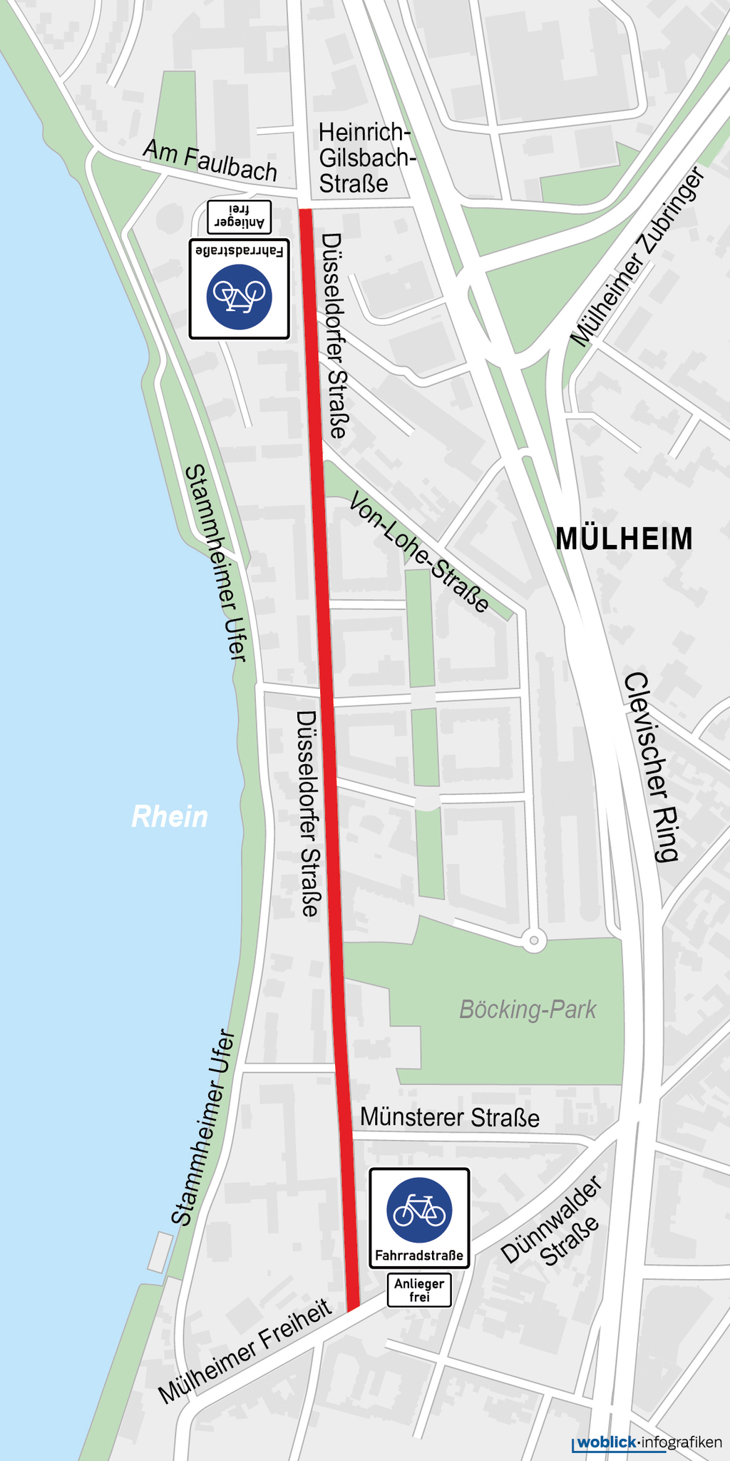 Streckenabschnitt Fahrradstraße Düsseldorfer Straße