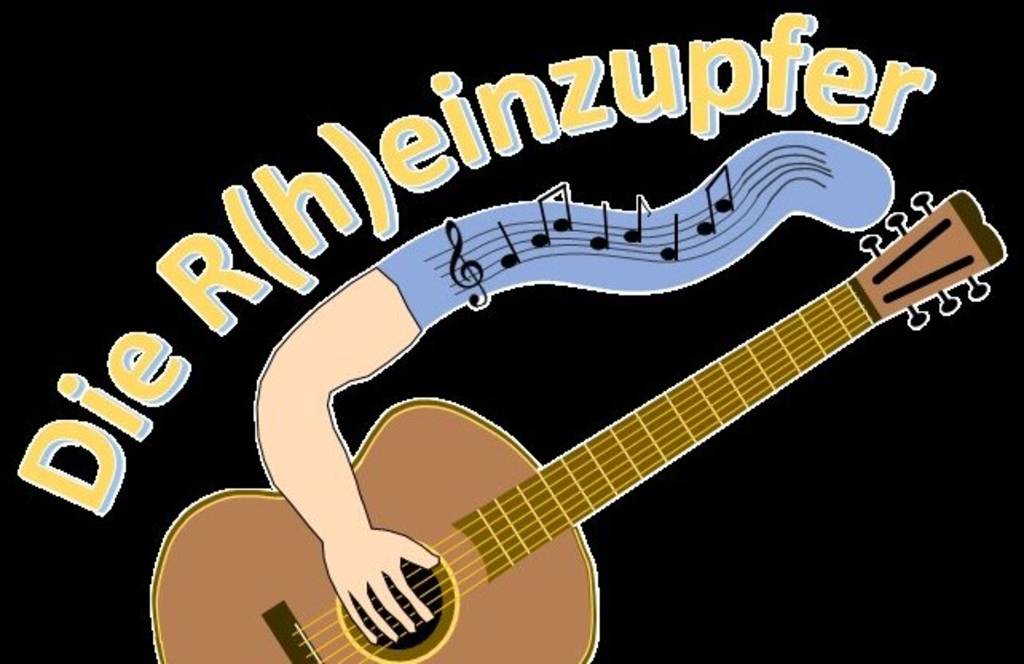 Logo Rheinzupfer (braune Gitarre mit spielender Hand), Link auf Gitarren-Ensemble "Die R(h)einzupfer" - Stadt Köln