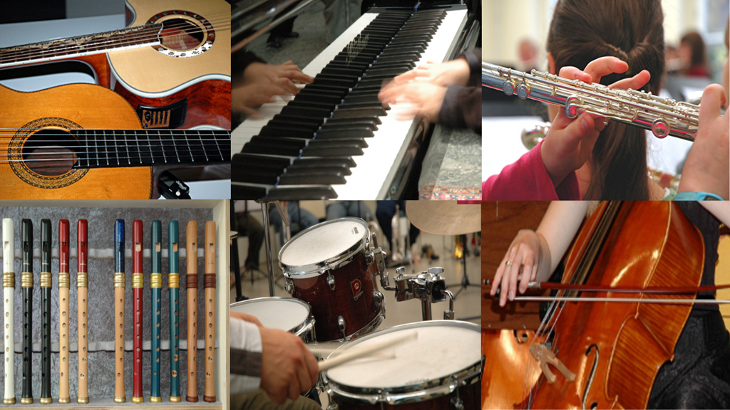 Verschiedene Musikinstrumente, Link auf Das Instrumentalpraktikum