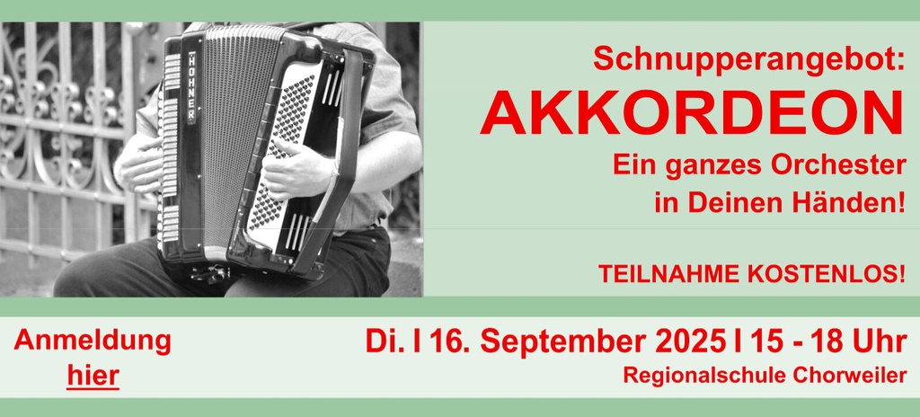 : Ein Akkordeon mit dem Ankündigungstext für das Schnupperange