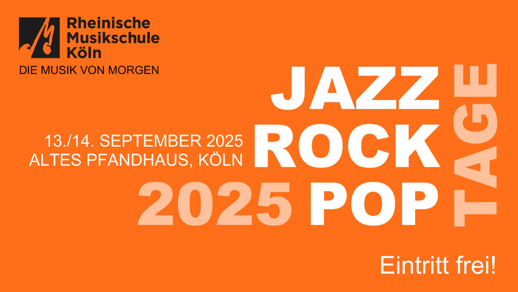 Oranger Hintergrund mit Ankündigungstext der JazzRockPop-Tage