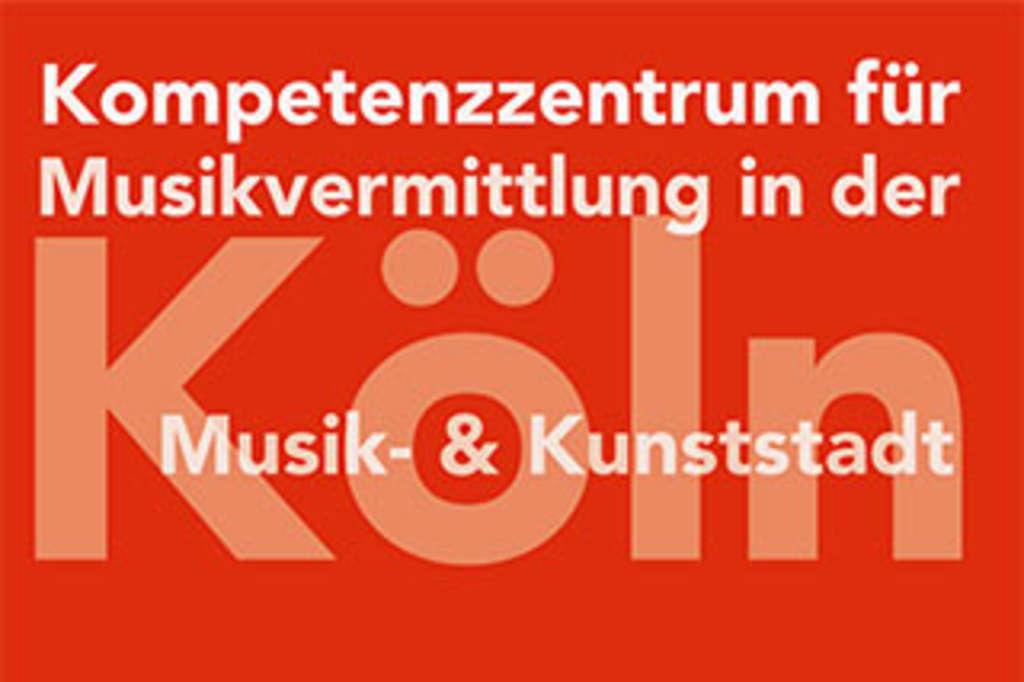 Weiße Schrift auf rotem Grund: Kompetenzzentrum für Musikvermittlung in der Musik- und Kunststadt Köln