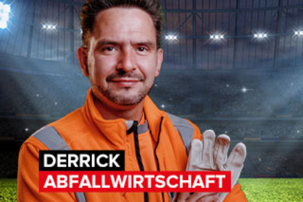 AWB Mitarbeiter in Stadion , Link auf Derrick, AWB Abfallwirtschaftsbetriebe Köln
