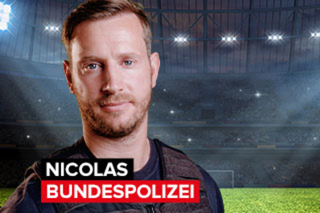 Bundespolizist in Stadion , Link auf Nicolas, Bundespolizei