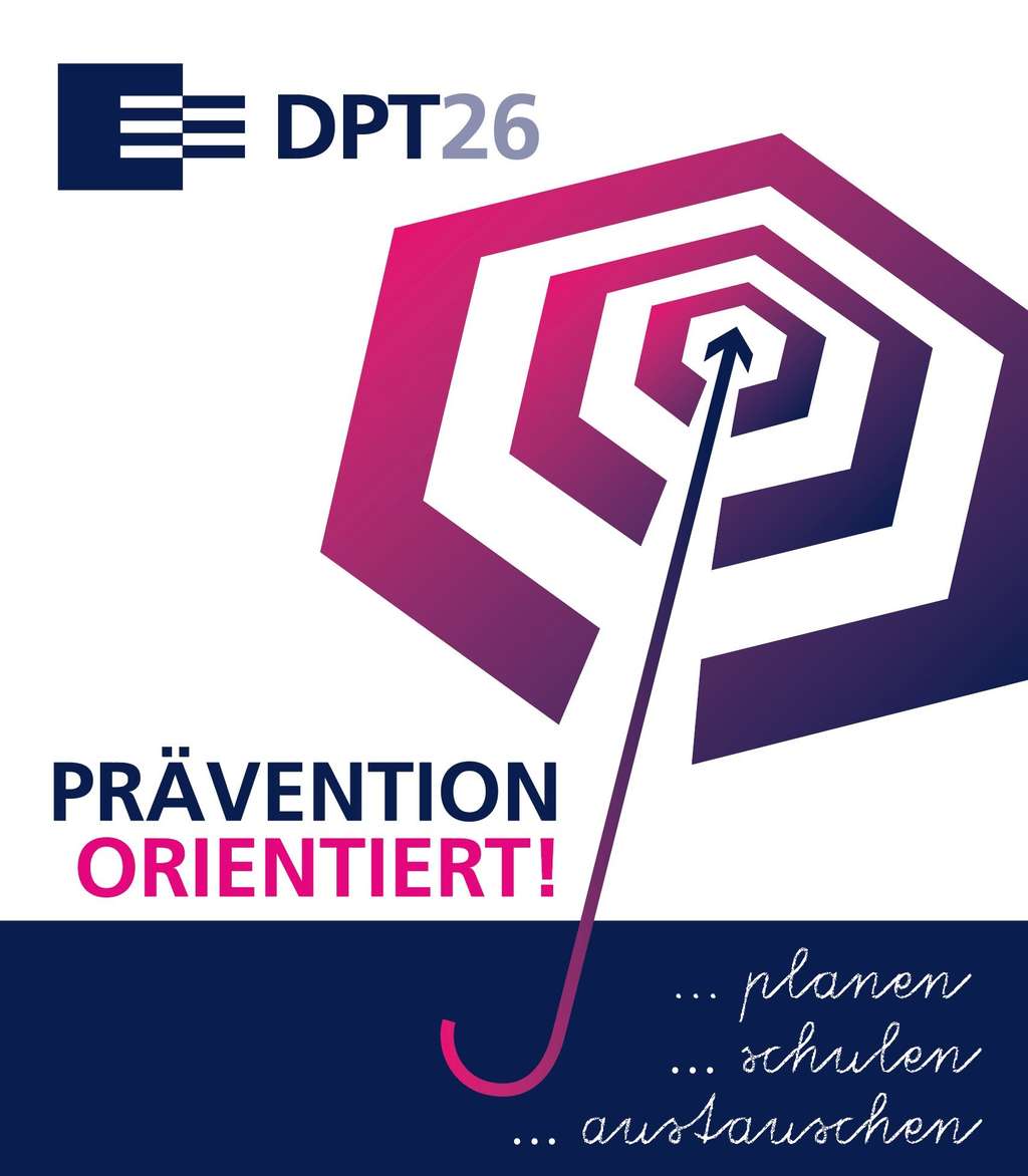 Titelbild Plakat und Postkarte vom 26. DPT Präventionstag 10-11-Mai-2021 in Köln