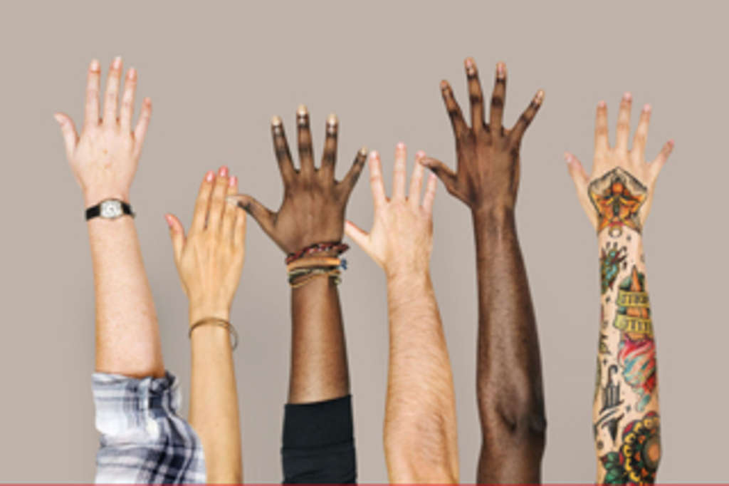 Diversity hands raised up gesture