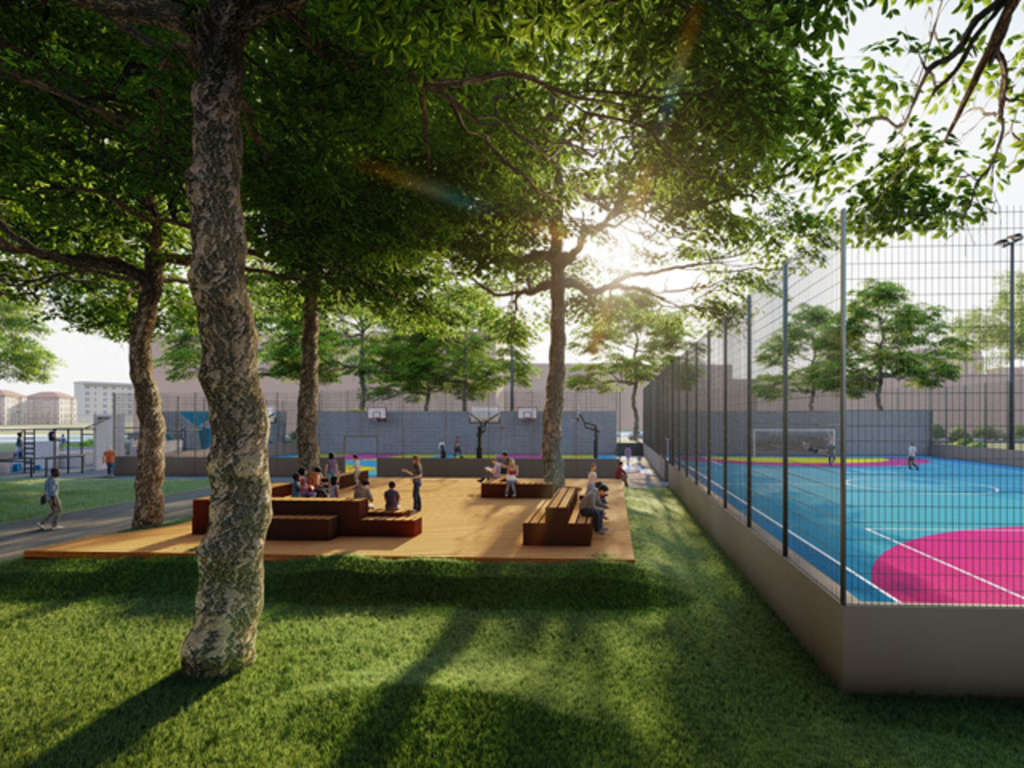 Rendsburger Platz - Sitzgruppe neben dem Spielfeld