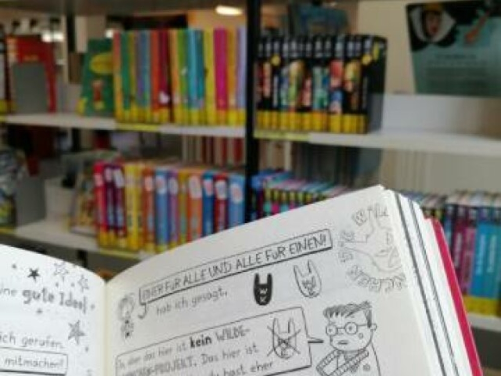 Buch vor Bücherregal